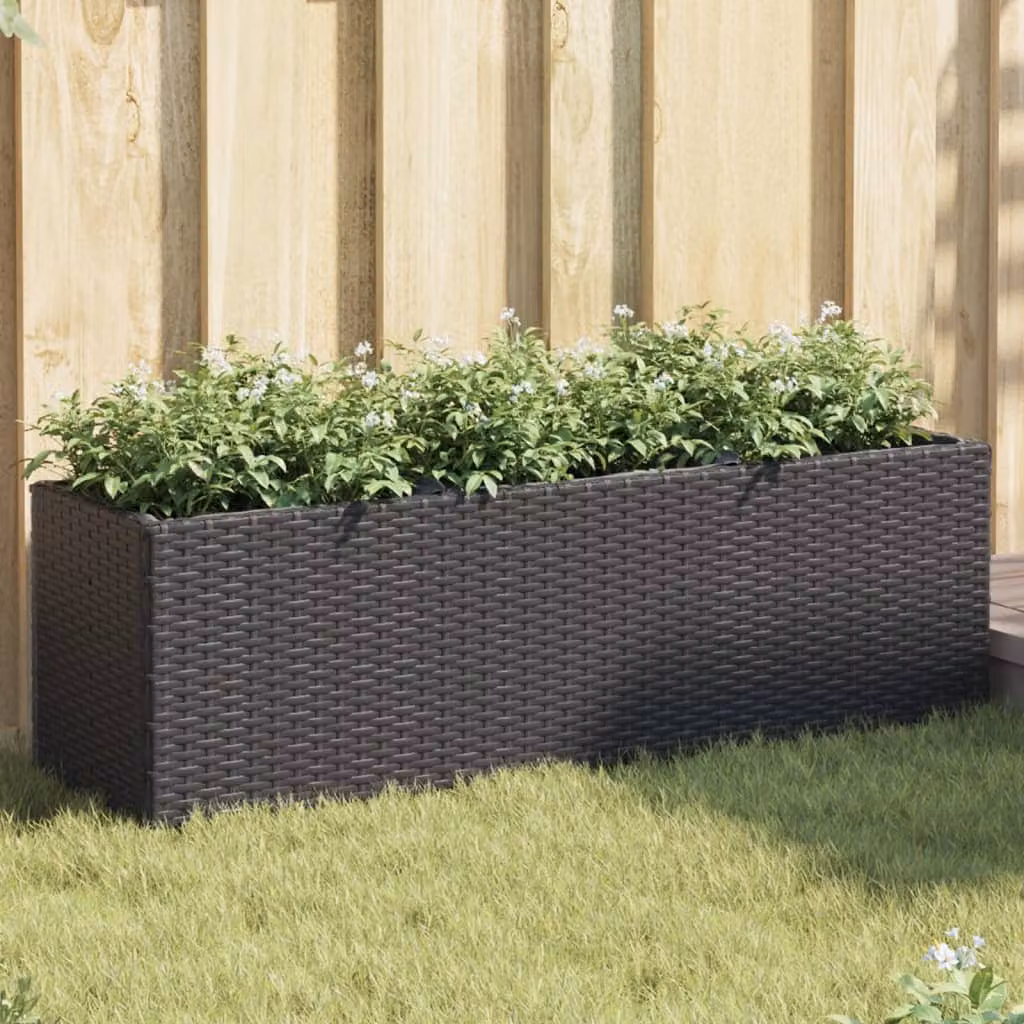 Fioriera da giardino vidaXL con 3 vasi in polyrattan nera L: 105 cm, P: 30 cm, H: 32 cm