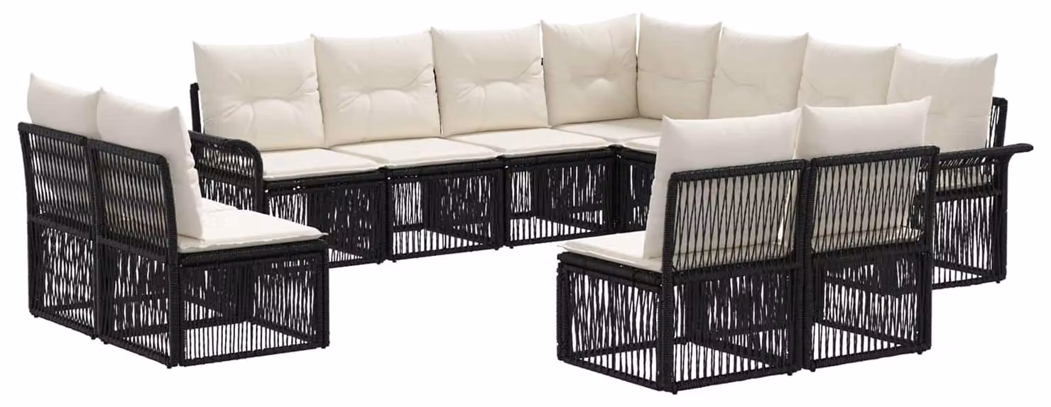 Set da giardino composto da 11 pezzi, colore nero, realizzato in rattan sintetico