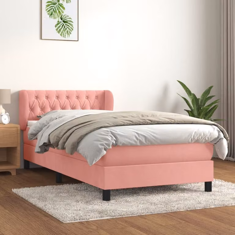 The Living Store Letto a molle con materasso rosa 90x190 cm in velluto