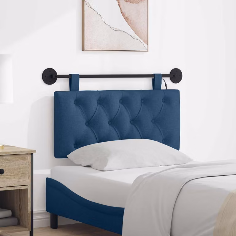 Testiera per letto sospesa vidaXL in tessuto blu con luce LED integrata