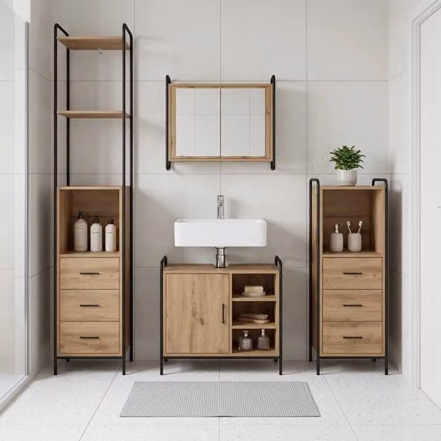 Set di Armadi da Bagno 4 pz Rovere Artigianale 3444680