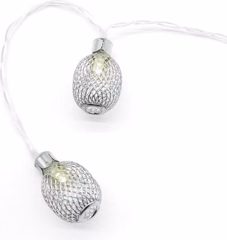 ACA Lighting ananas in metallo, catena decorativa a 10 LED a batteria (3xAA), bianco caldo, argento, metallo, IP20, cavo trasparente 135+30cm FMSPEAR10WW2A