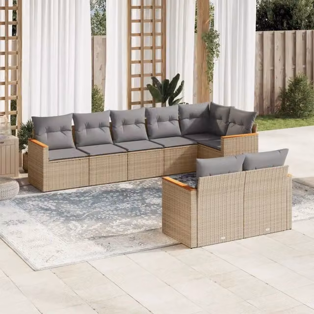 vidaXL Set Divano da Giardino a L in Polyrattan con Cuscini Beige e Grigio per Terrazza e Giardino – 1