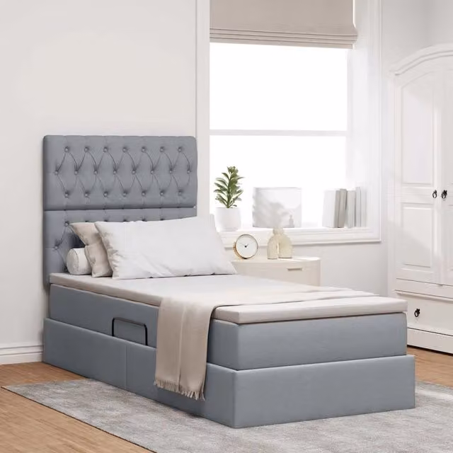 Letto con contenitore vidaXL in tessuto grigio con illuminazione LED e porta USB, L/P/H: 200 x 100 x 46 cm