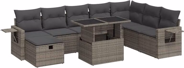 Set Divano da Giardino 9 pz con Cuscini Grigio in Polyrattan