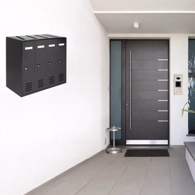 ALUBOX CUBO Cassette Postali Condominiali da 4 Posti in Lamiera Zincata, Colore Antracite, L/P/H: 38,5 x 43 x 25 cm – 1