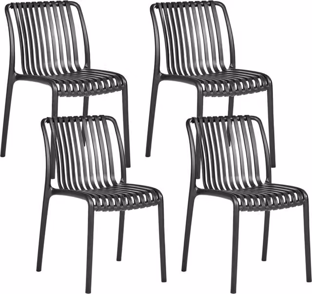Set di 4 sedie da pranzo in plastica per interni e per esterni senza braccioli impilabili Nero stile minimalista