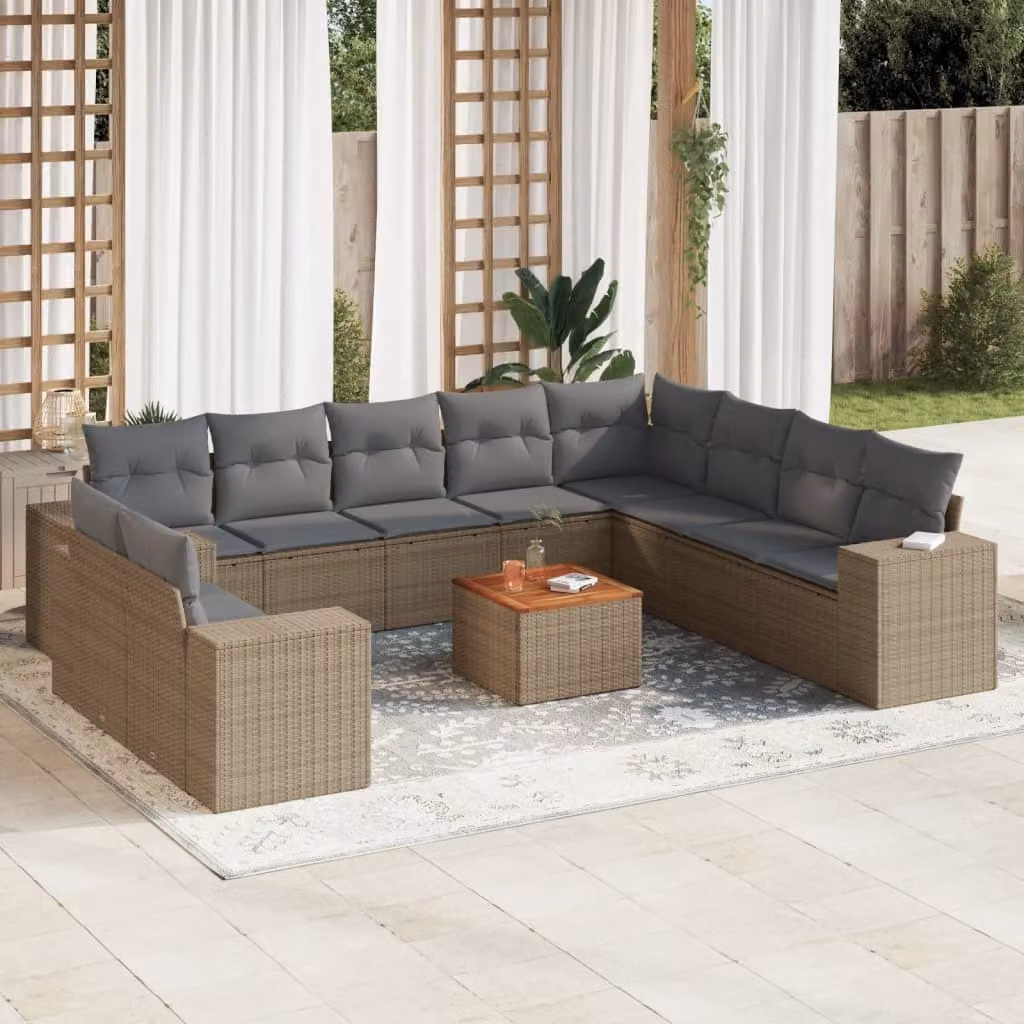 Maison Exclusive - Set Divani da Giardino 11 pz con Cuscini Beige in Polyrattan
