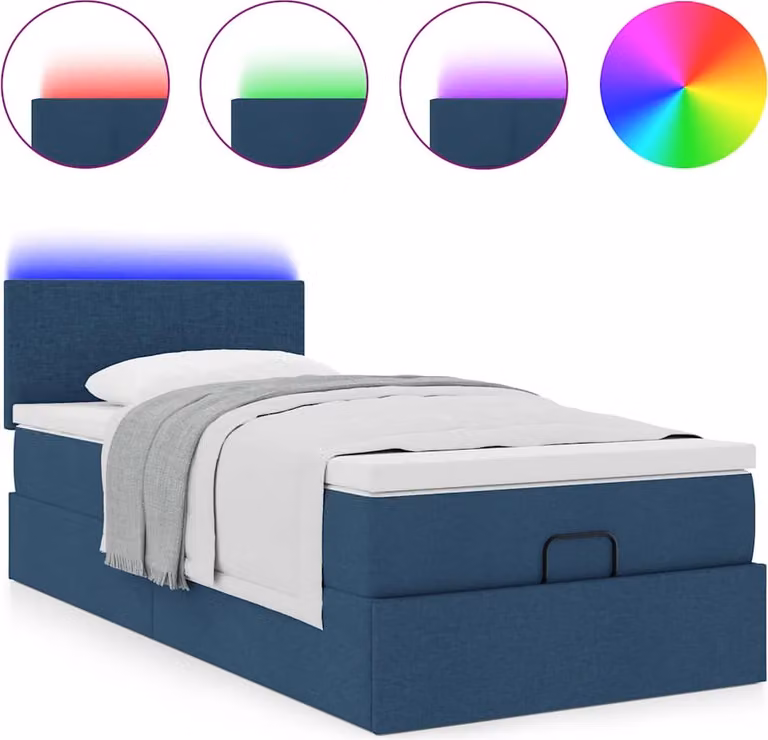 Pouf Letto con Materasso e LED Blu 100x200 cm in Tessuto