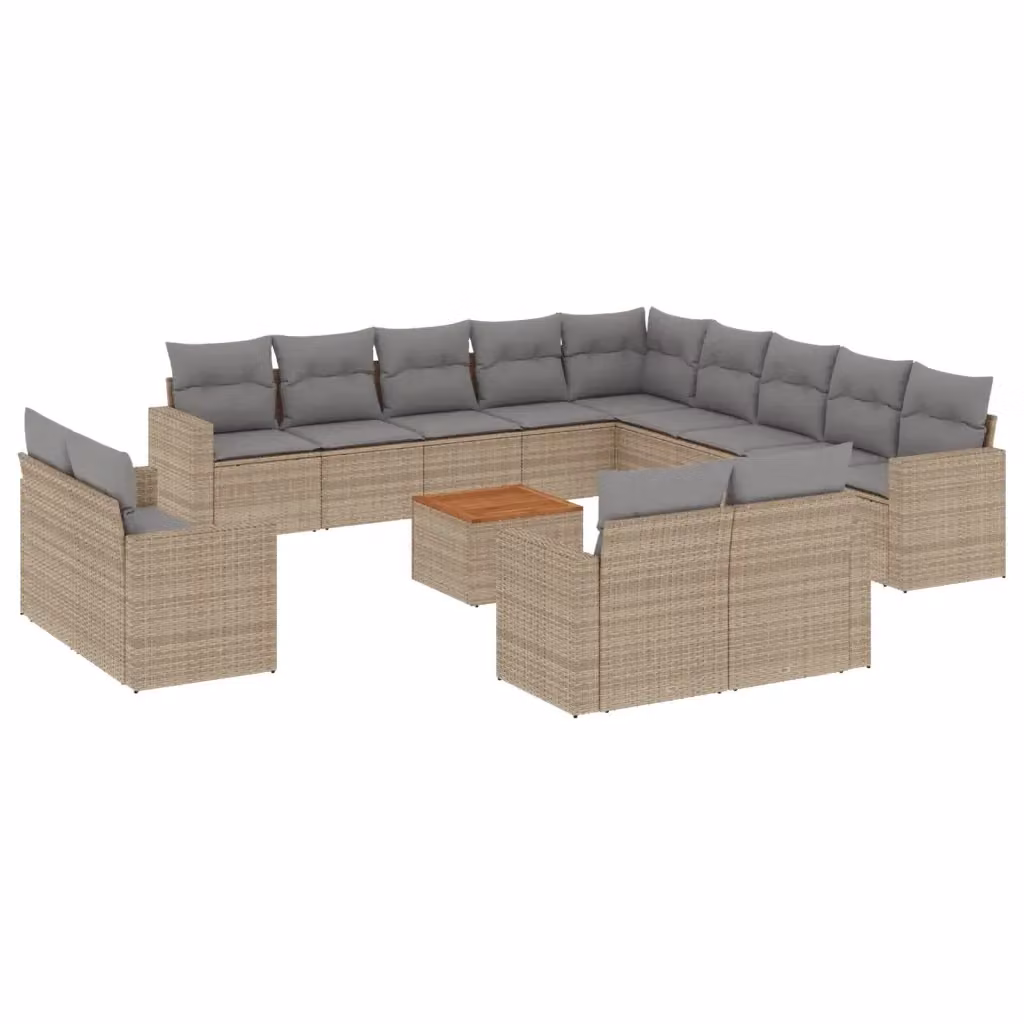 Set Divano da Giardino a Forma di U vidaXL in Polyrattan con Cuscini Beige e Grigio e Tavolino da Esterno – 2