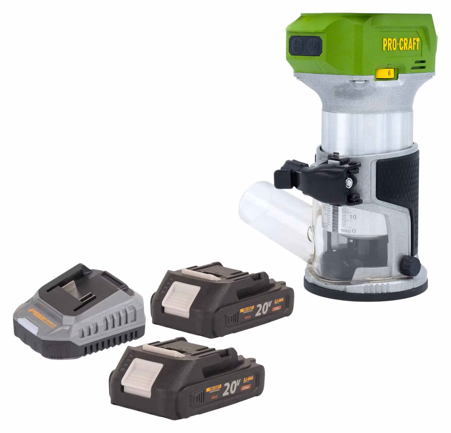 Fresatrice multifunzione a batteria Procraft POB24bb 20 V 6 / 8 mm Brushless + 2x batterie 2,0 Ah + caricabatterie