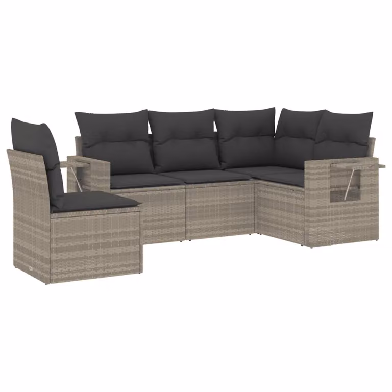 Set Divano da Giardino 5pz con Cuscini Grigio Chiaro Polyrattan