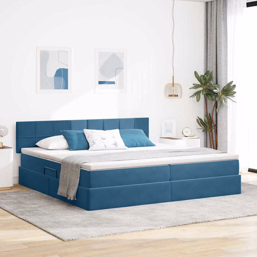 Letto con Contenitore vidaXL in Velluto Blu, L 200 x P 200 x H 280 cm – 1