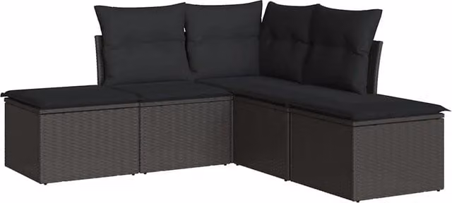 Set Divani da Giardino 5 pz | Set Salotto da Giardino con Cuscini in Polyrattan Nero