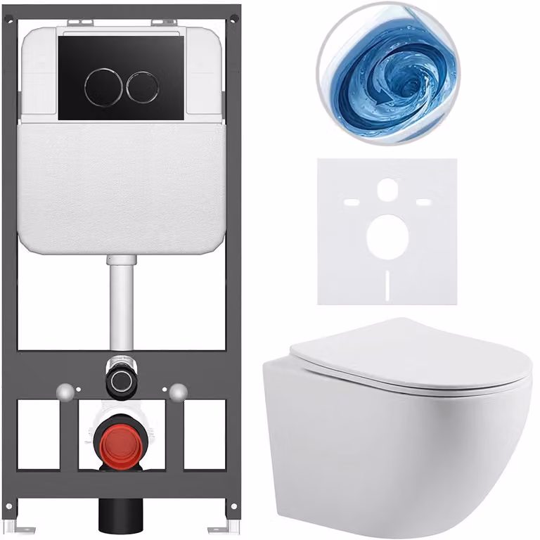 CERANO - Set WC da incasso Cesso - bianco opaco - pulsante Prime/Dualo, nero - sospeso - installazione pre-parete/cartongesso - 49x36 cm