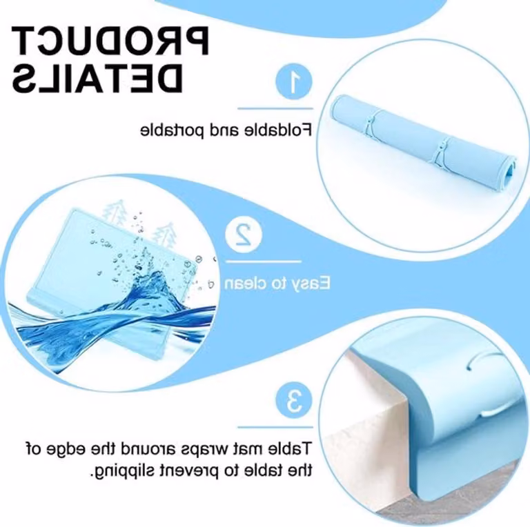 Tovagliette lavabili per bambini, pieghevoli, resistenti agli urti e antiscivolo, ideali per tavoli da pranzo e bambini, dimensioni 30,5 x 20,5 cm, disponibili nei colori blu e rosa