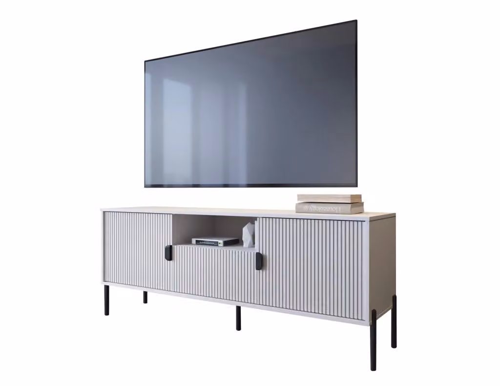 Mobile porta TV Rabattone DMORA con un cassetto, beige e nero, L: 155 cm, P: 40 cm, H: 69 cm – 2