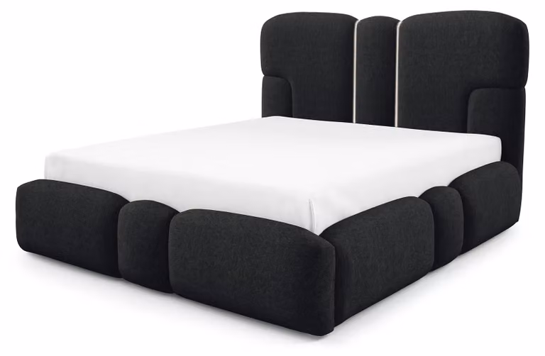Letto imbottito con contenitore e comodini Puffra in colore Onyx, dimensioni 180 x 200 cm