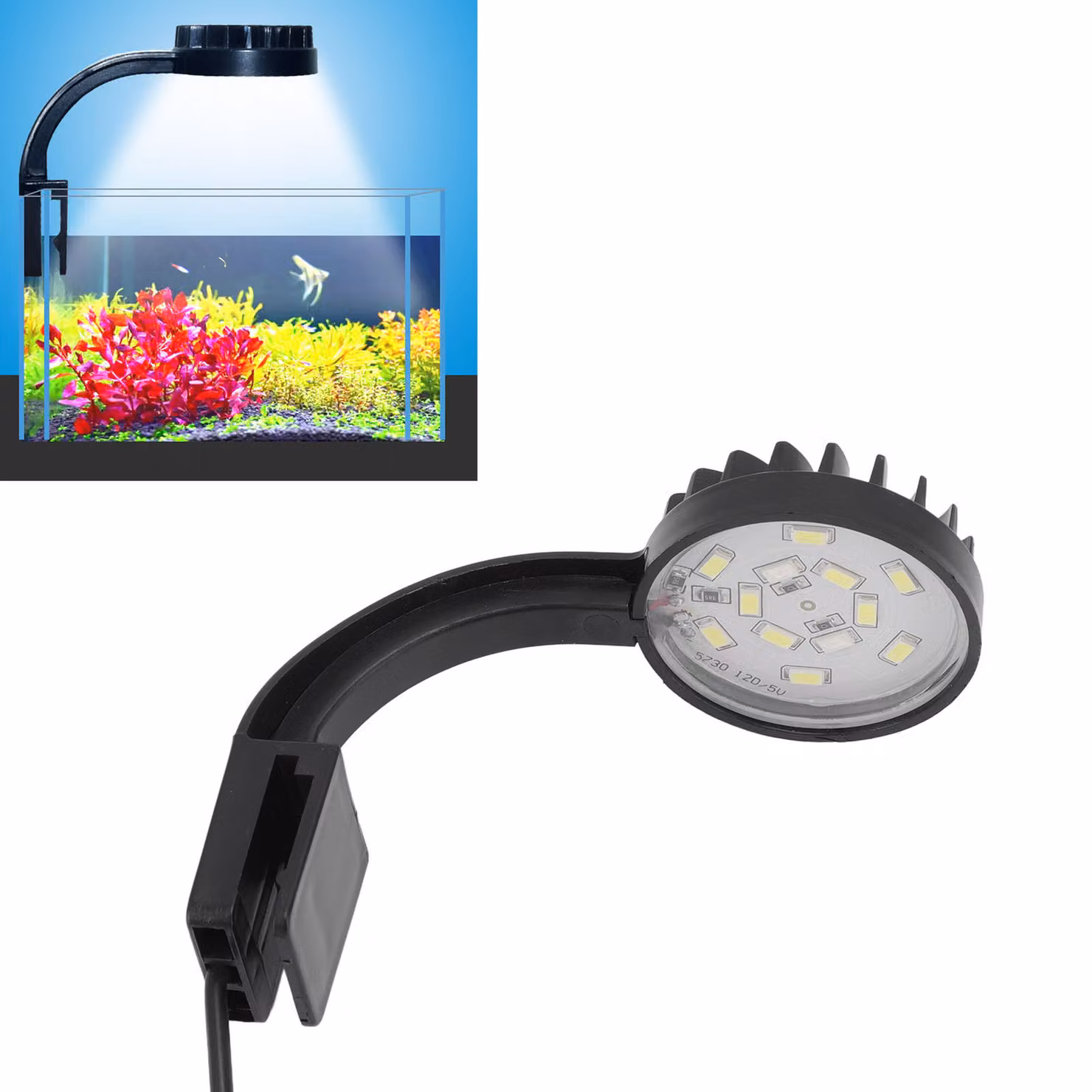 Luce per acquario a LED Lampada a clip per acquario a LED multifunzione ad alta luminosità e risparmio energetico a spettro completo 5W Nero