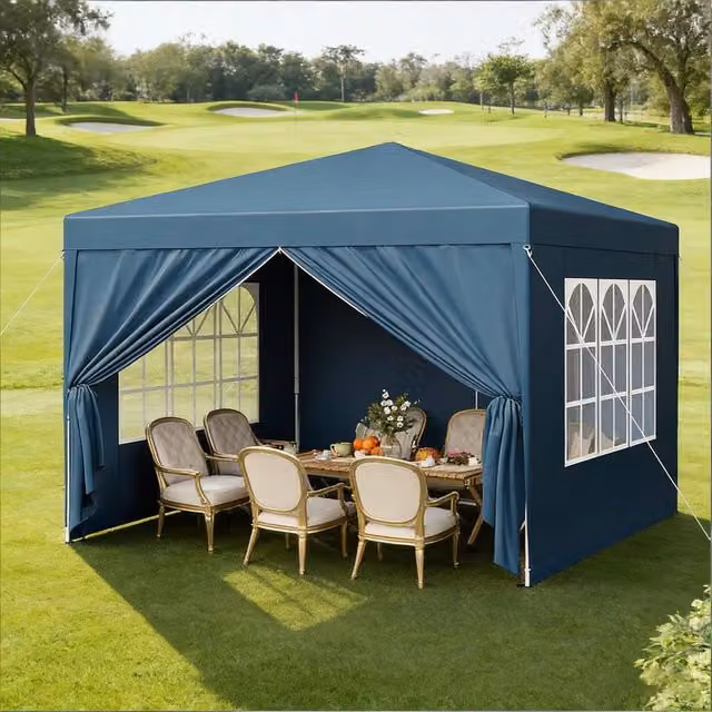 Pavillon da giardino pieghevole WISHDOR blu con pareti laterali e altezza regolabile L/P: 300 x 300 cm, H: 258 cm – 1