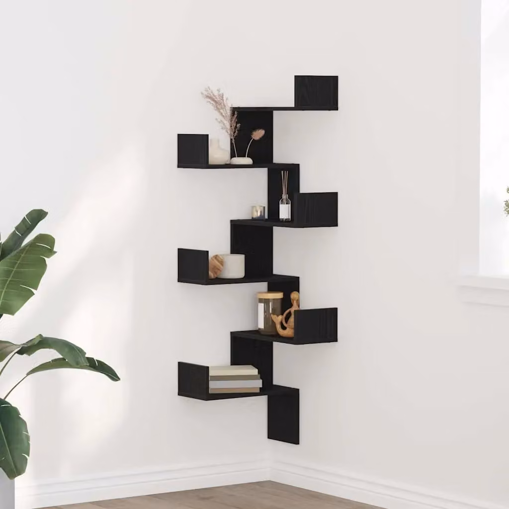 vidaXL Mensola Angolare da Parete Moderna in Rovere e Nero, L/P/H: 45 x 45 x 147 cm