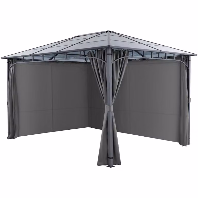 Padiglione da giardino Caracas tectake moderno in alluminio grigio con tetto in policarbonato L: 397 cm, P: 297 cm, H: 270 cm