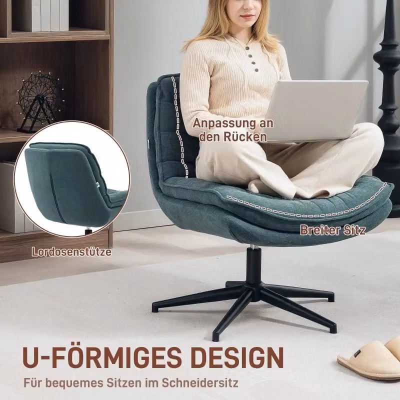 Sedia da ufficio girevole REDOM senza braccioli in tessuto verde, L: 65,5 cm, P: 76 cm, H: 80 cm – 2