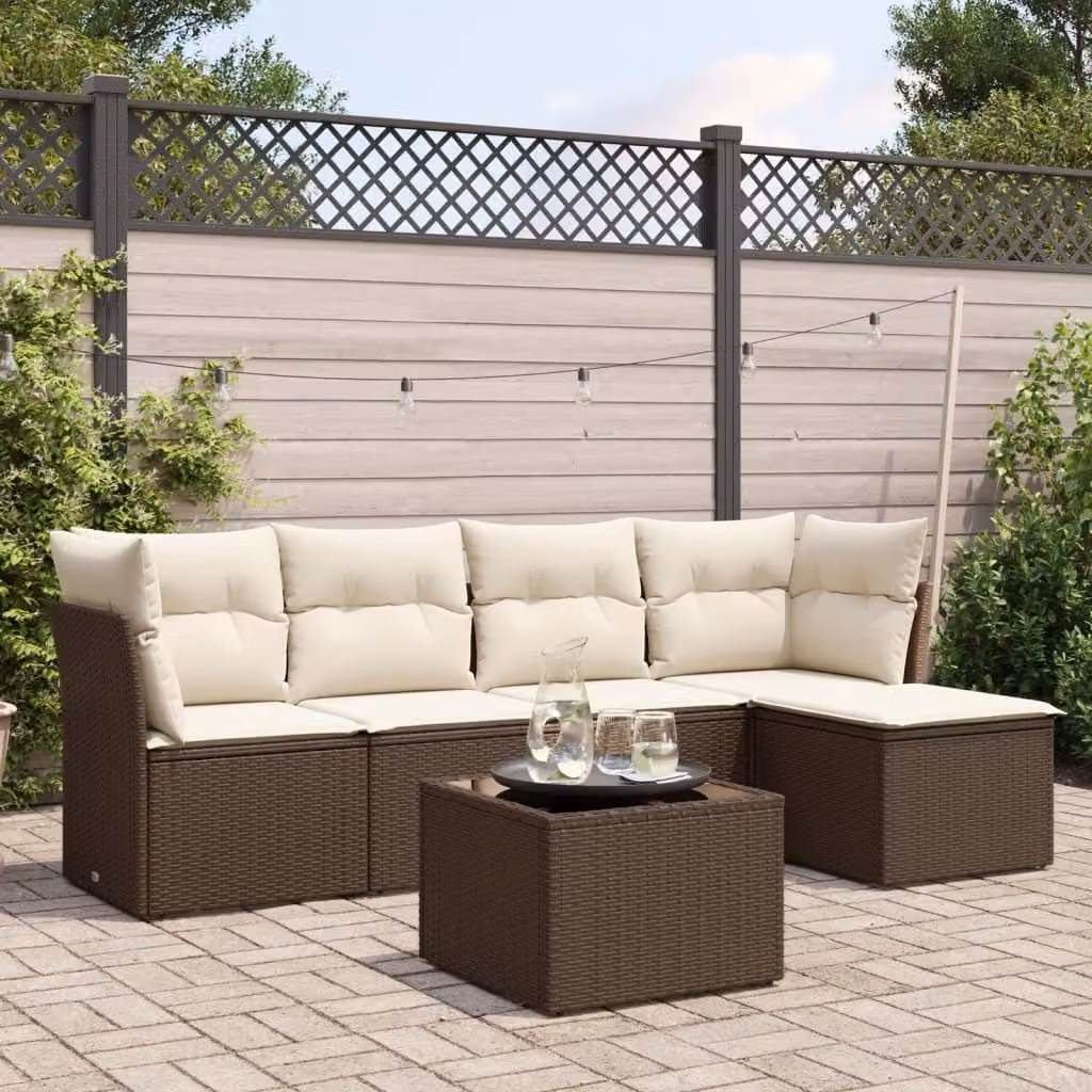 Maison Exclusive - Set Divano da Giardino 6 pz con Cuscini Marrone in Polyrattan