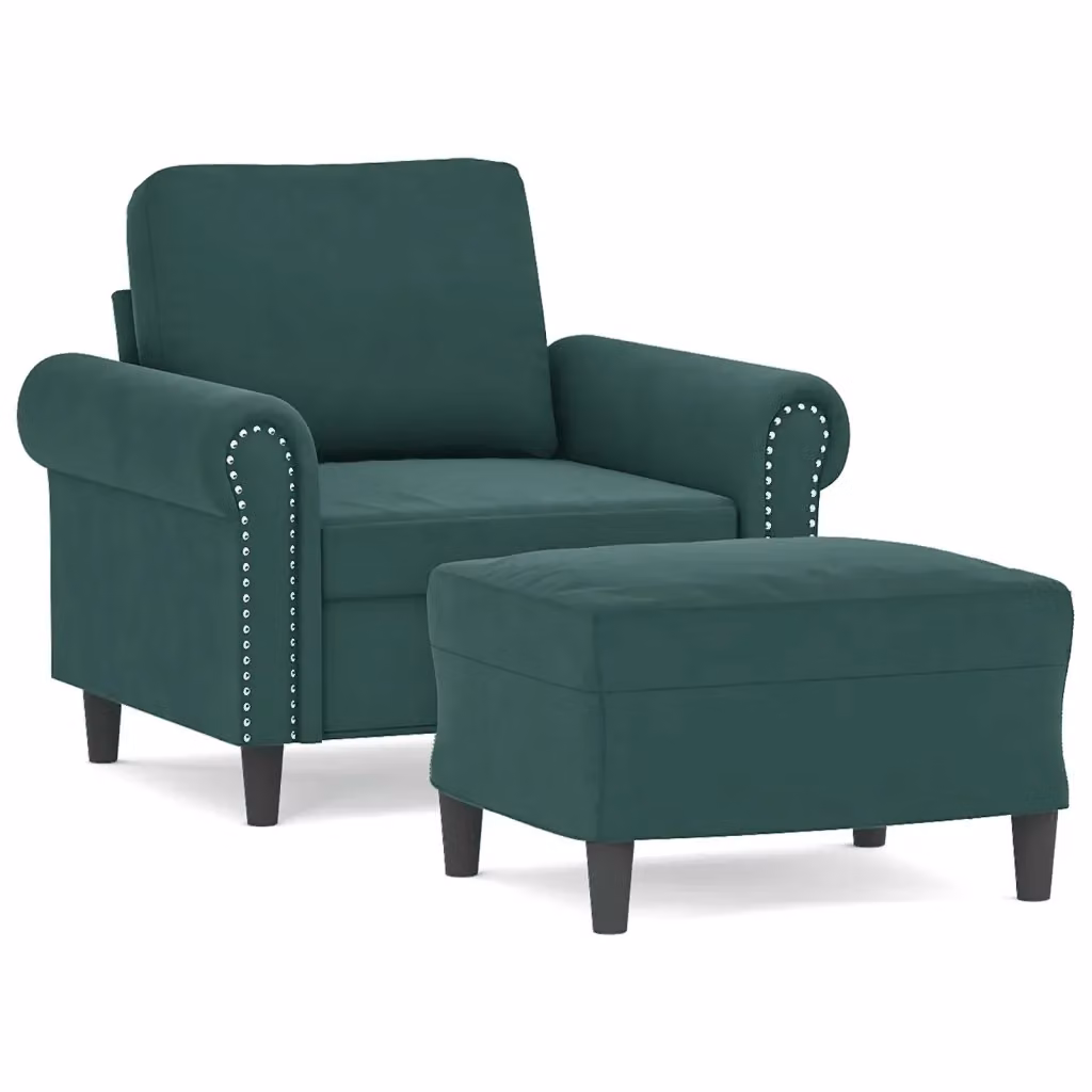 Poltroncina con Poggiapiedi vidaXL in Velluto Verde per Soggiorno e Lounge – 2