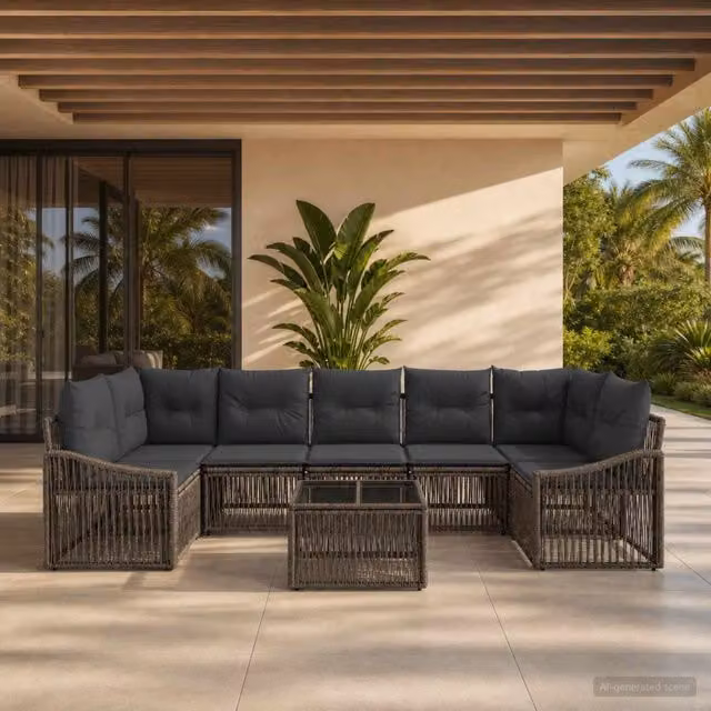 Set Divano da Giardino 8 pz Grigio polyrattan 3435947