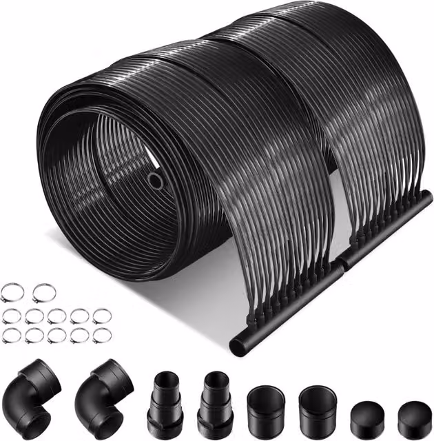 Set di 2 pannelli collettori solari Design Mania per riscaldamento piscina in plastica nera, L: 5 m x P: 0,75 m