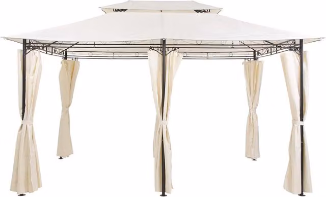 Gazebo da giardino Beliani in tessuto beige con struttura in acciaio nero L: 400 cm, P: 300 cm