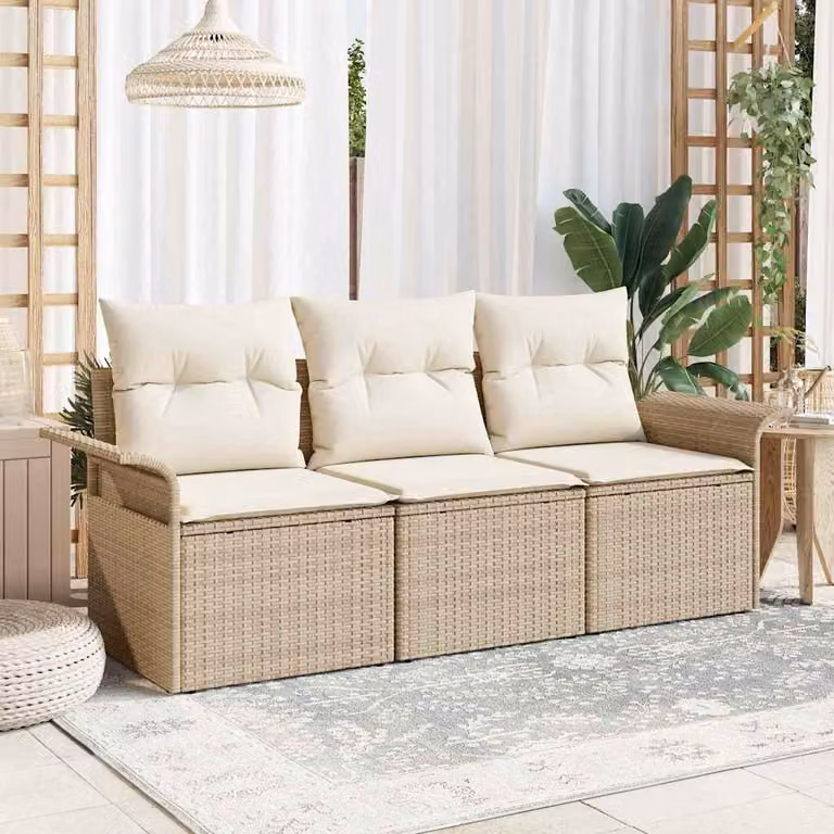 Maison Exclusive - Set Divano da Giardino con cuscino 3 pcs Beige Poly Rattan