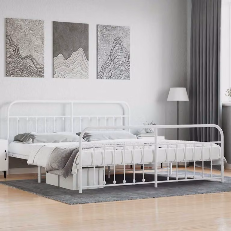 vidaXL Giroletto con Testiera e Pediera in Metallo Bianco 200x200 cm