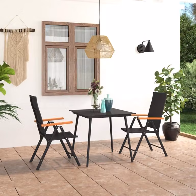 Maison Exclusive - Set da pranzo da giardino a 3 pezzi, nero e marrone