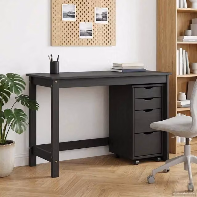 Set scrivania e mobiletto su ruote MOSS vidaXL nero 2 pezzi – 1