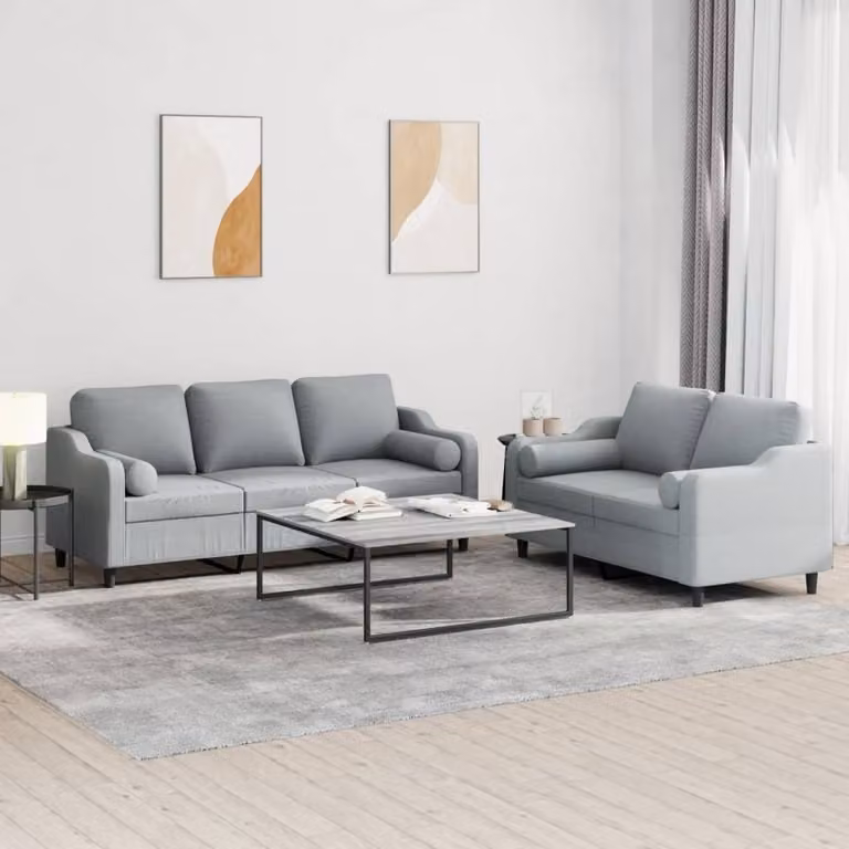Maison Exclusive - Set divano a 2 posti con cuscini in tessuto grigio chiaro