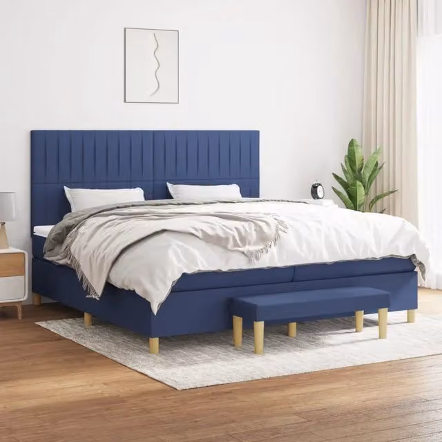 Letto Ibrido con Giroletto a Molle e Materasso vidaXL, Colore Blu e Bianco, L/P/H: 200 x 200 x 128 cm