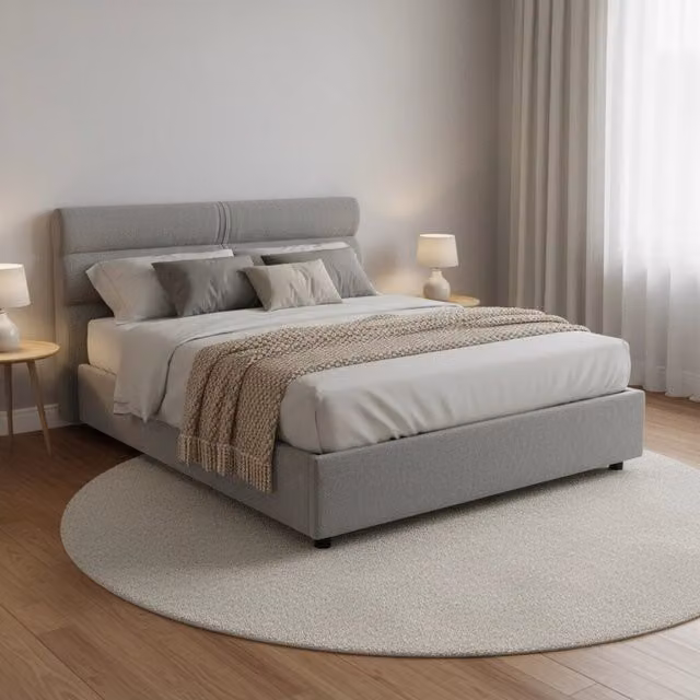 Letto Briona DMORA con contenitore a elevazione, modello moderno, Grigio e Nero, L/P/H: 137 x 200 x 228 cm – 1