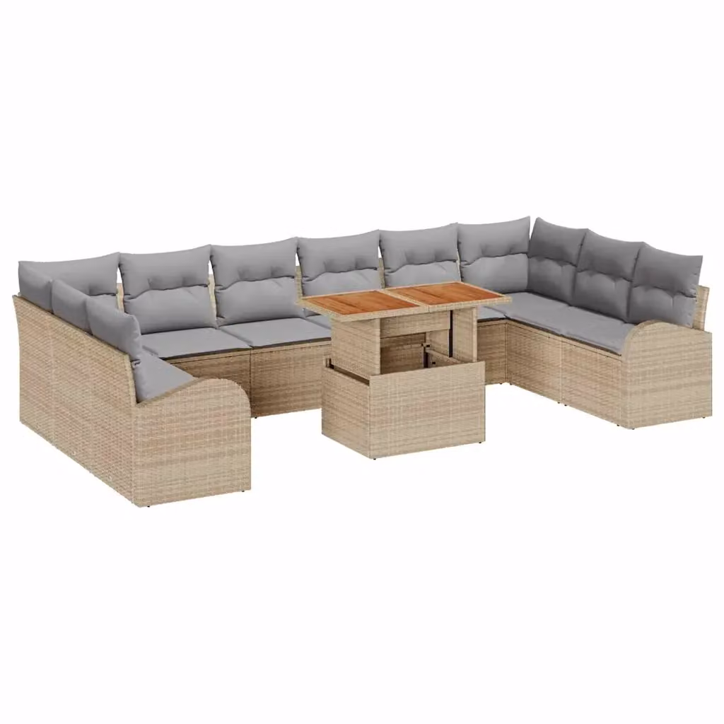 vidaXL Set Divano da Giardino a Forma di U in Polyrattan Beige con 11 Pezzi e Cuscini – 2