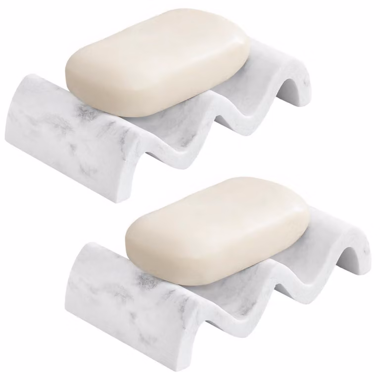 Portasapone a forma di onda, resina, colore sabbia, set da 2, dimensioni 12,5x8,2x3 cm