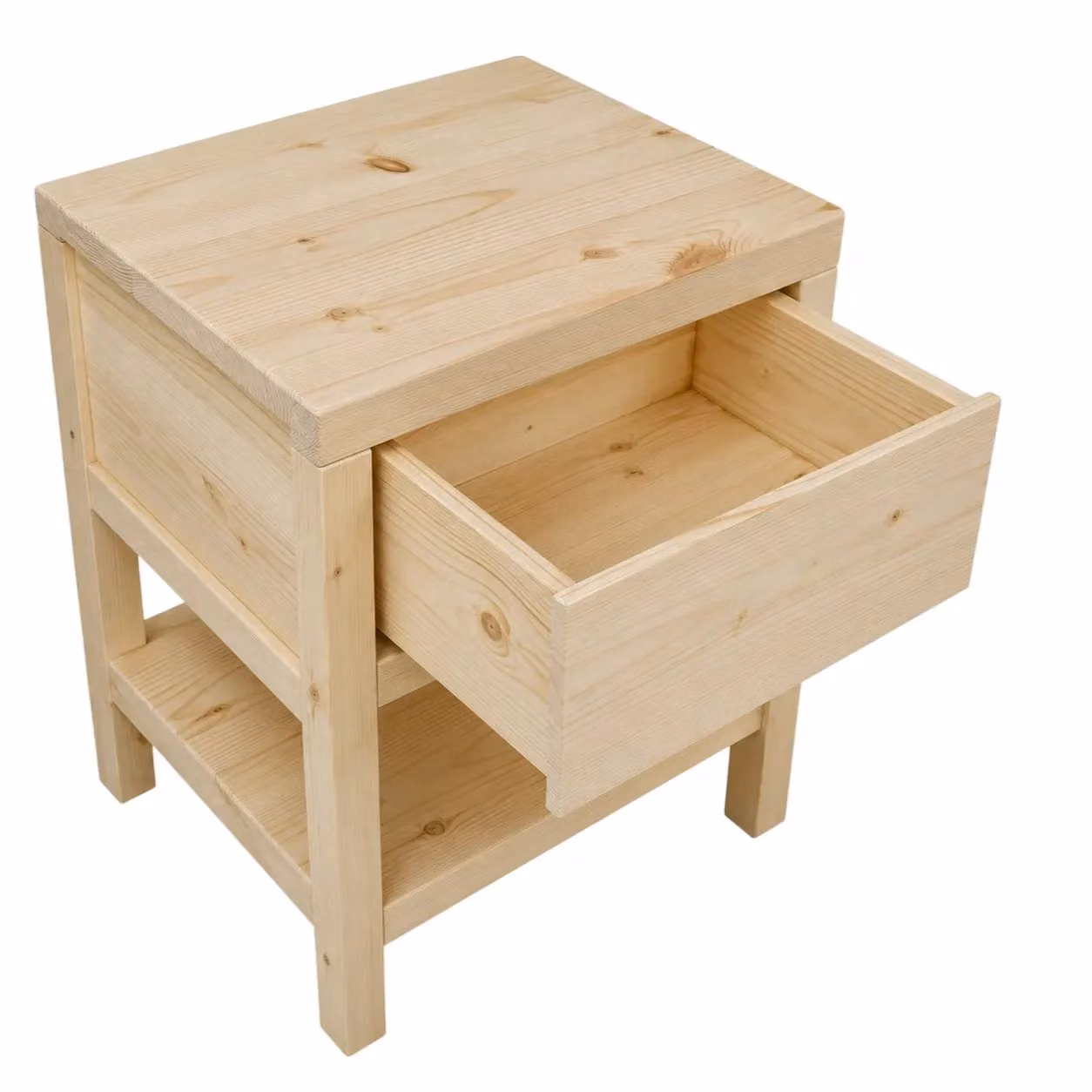 Comodino Mobili 2G con 1 cassetto e 1 ripiano in legno massello di abete grezzo L/P/H: 45 x 38 x 60 cm – 2
