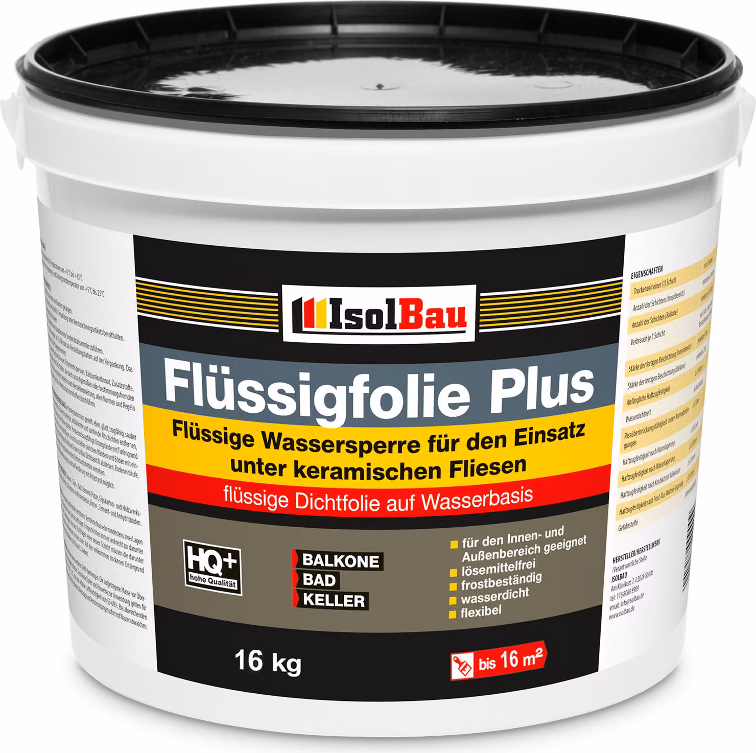 Isolbau Pellicola liquida PLUS 16 kg - Pellicola impermeabilizzante per interni ed esterni - per pareti e pavimenti - Impermeabilizzazione di balconi, terrazze - Impermeabilizzante senza solventi, impermeabile Mastik