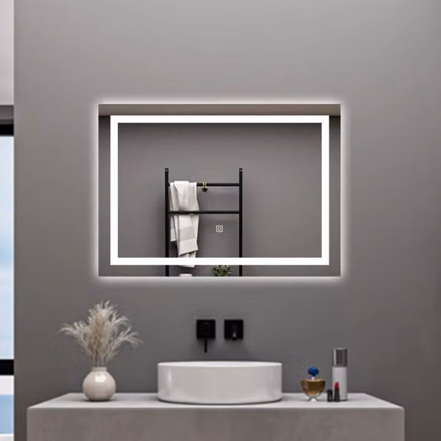 AICA Specchio da bagno rettangolare bianco con luce LED, dimmerabile e interruttore touch, L: 70 cm, H: 50 cm