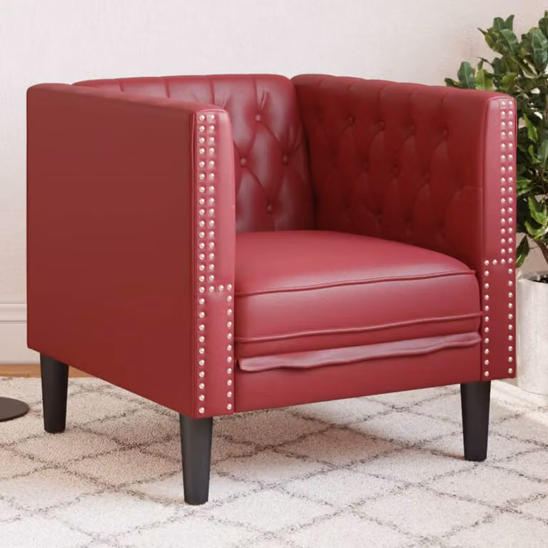 Poltrona Chesterfield vidaXL in similpelle rossa con braccioli e struttura imbottita