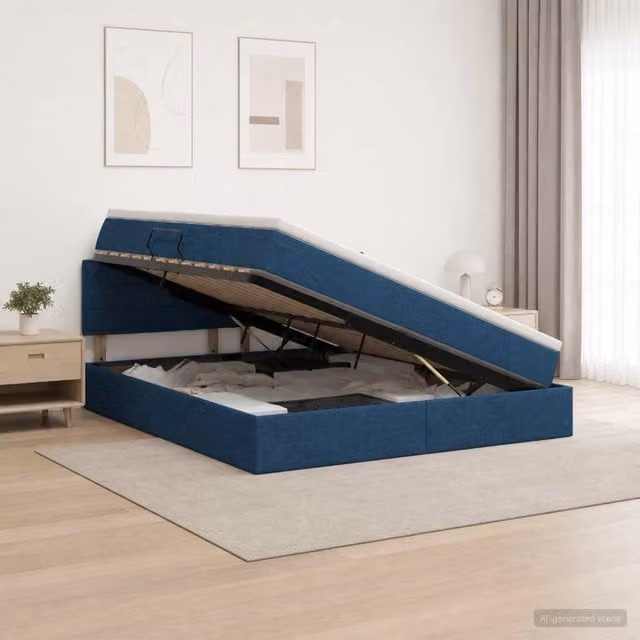 Letto con contenitore vidaXL in tessuto blu con illuminazione LED e porta USB, L/P/H: 180 x 200 x 140 cm – 1
