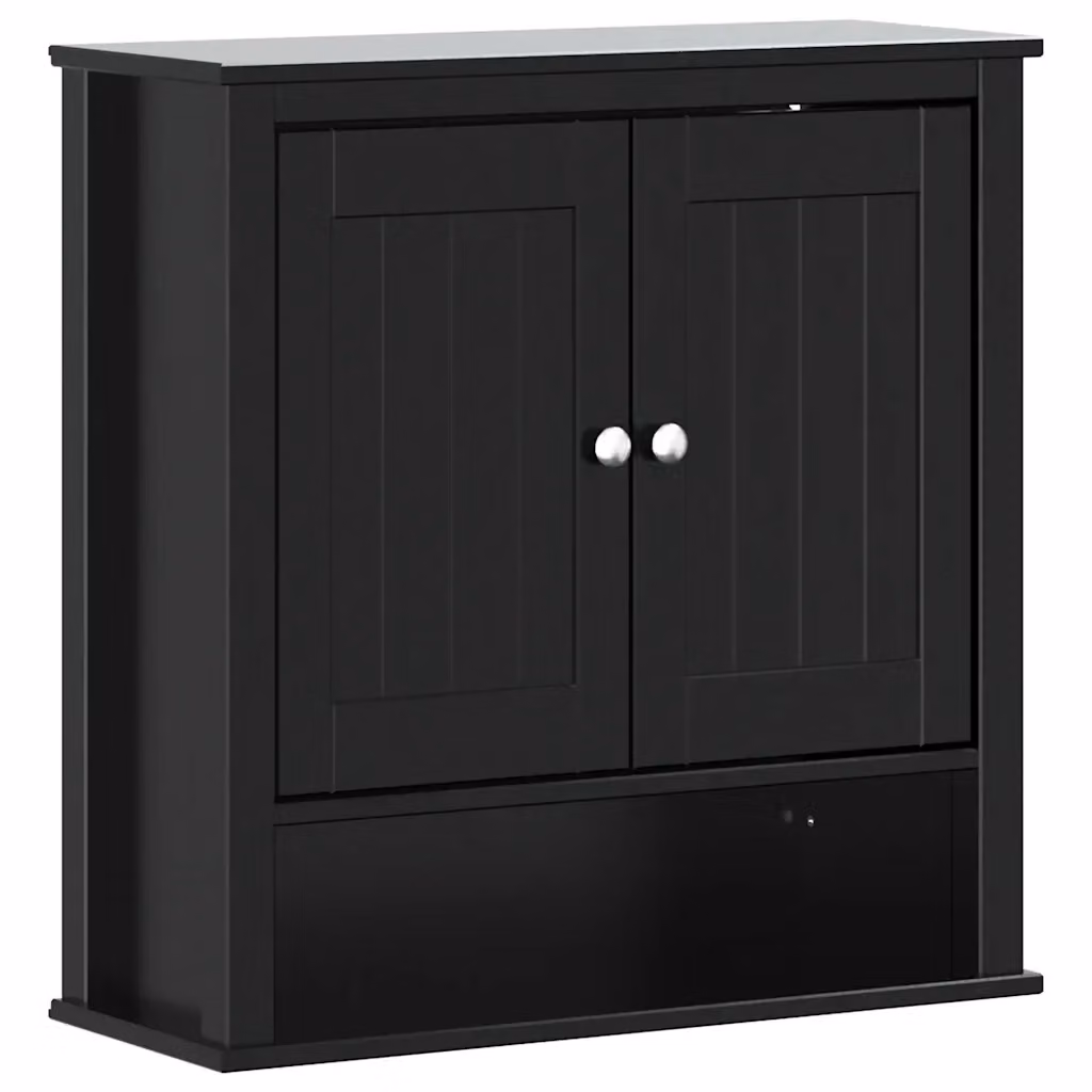 Mobile da Bagno a Muro vidaXL in Legno di Pino Nero con Ante a Battente e Ripiani Interni L: 69,5 cm, P: 27 cm, H: 71,5 cm – 2