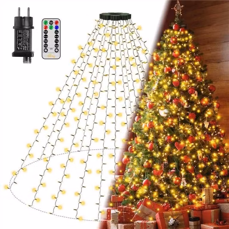 Catena luminosa a LED da 2,5 metri con anello, 300 lampadine a luce calda, grado di protezione IP44