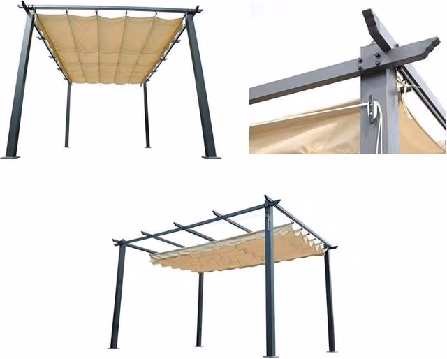 Gazebo a Pergola da Giardino Bauer in Alluminio con Telo Retrattile in Poliestere Beige L: 400 cm, P: 300 cm, H: 230 cm