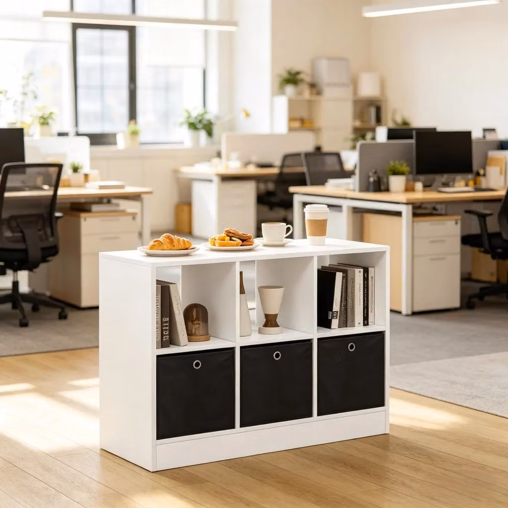 Libreria a cubi REDOM Bianco e Nero con 3 cassetti in tessuto L 80 x P 30 x H 61 cm – 2
